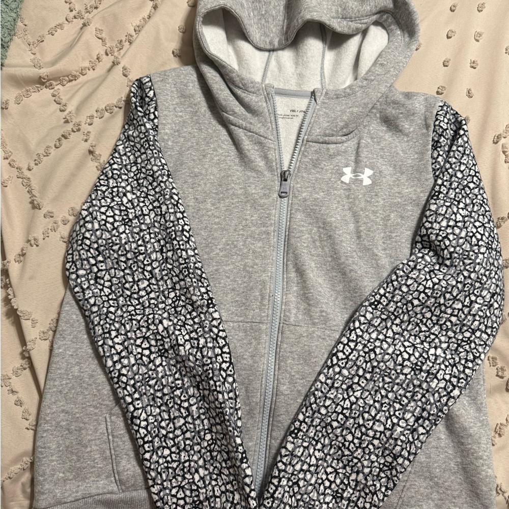 Under Armour Gray Zip-Up Hoodie with Speckled Sleeves